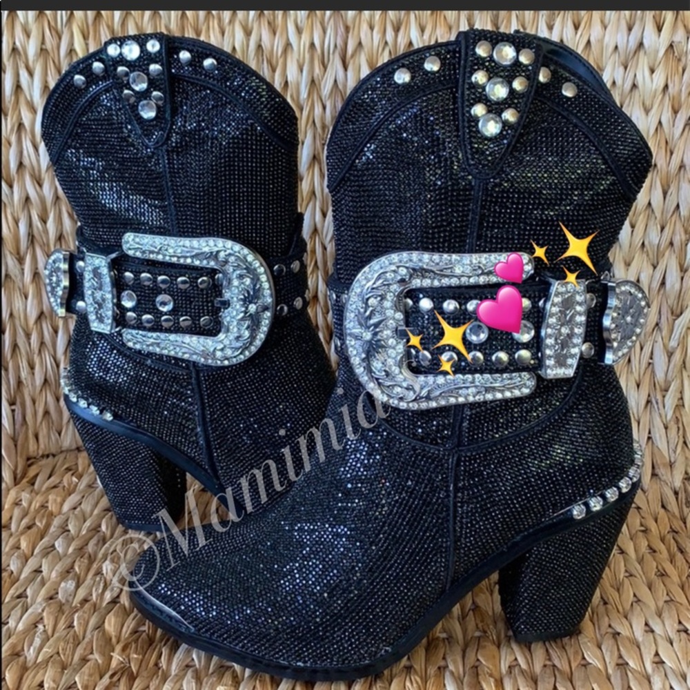 New Black Rhinestone Cowboy Boots